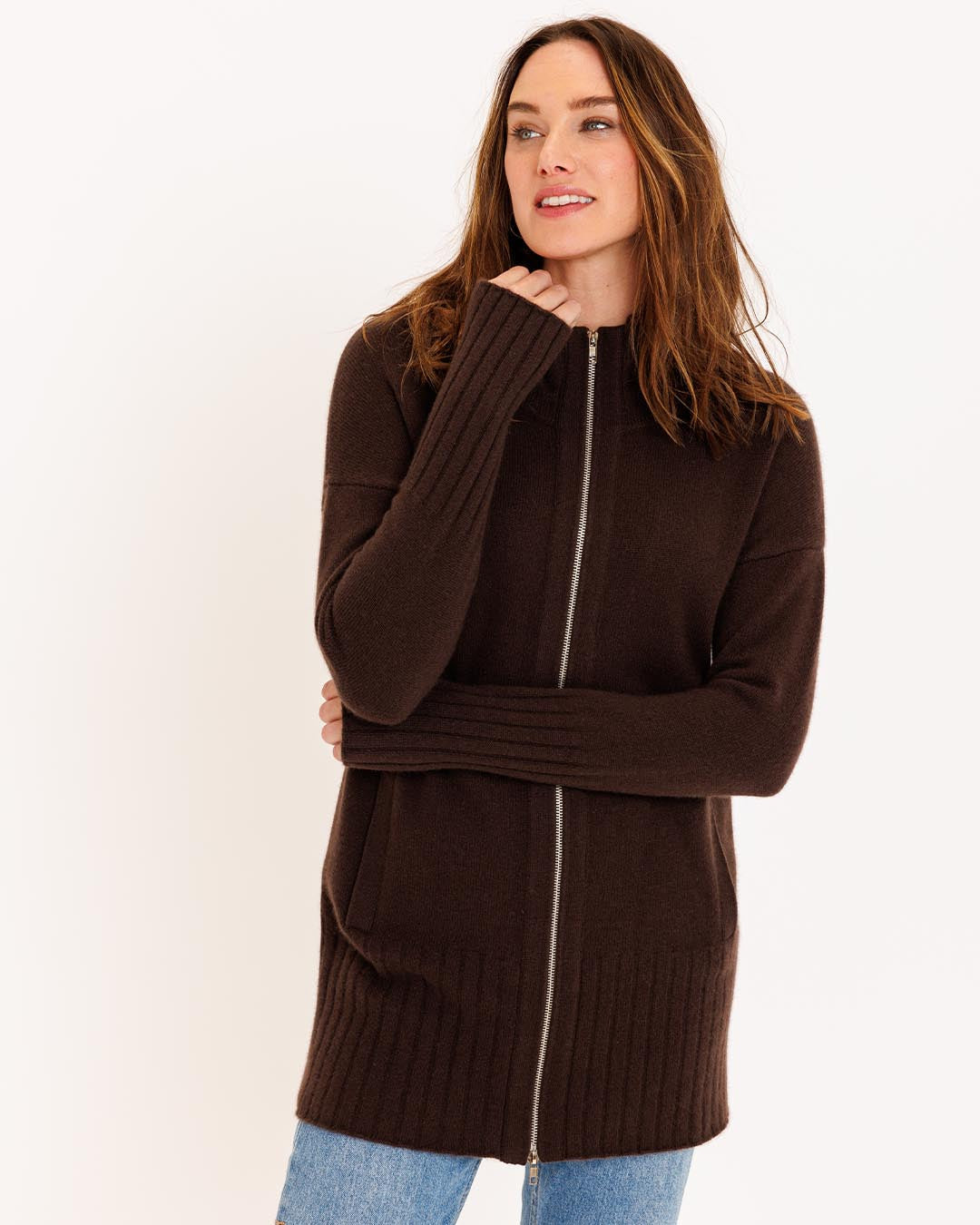 Cashmere Zip Up Cardigan