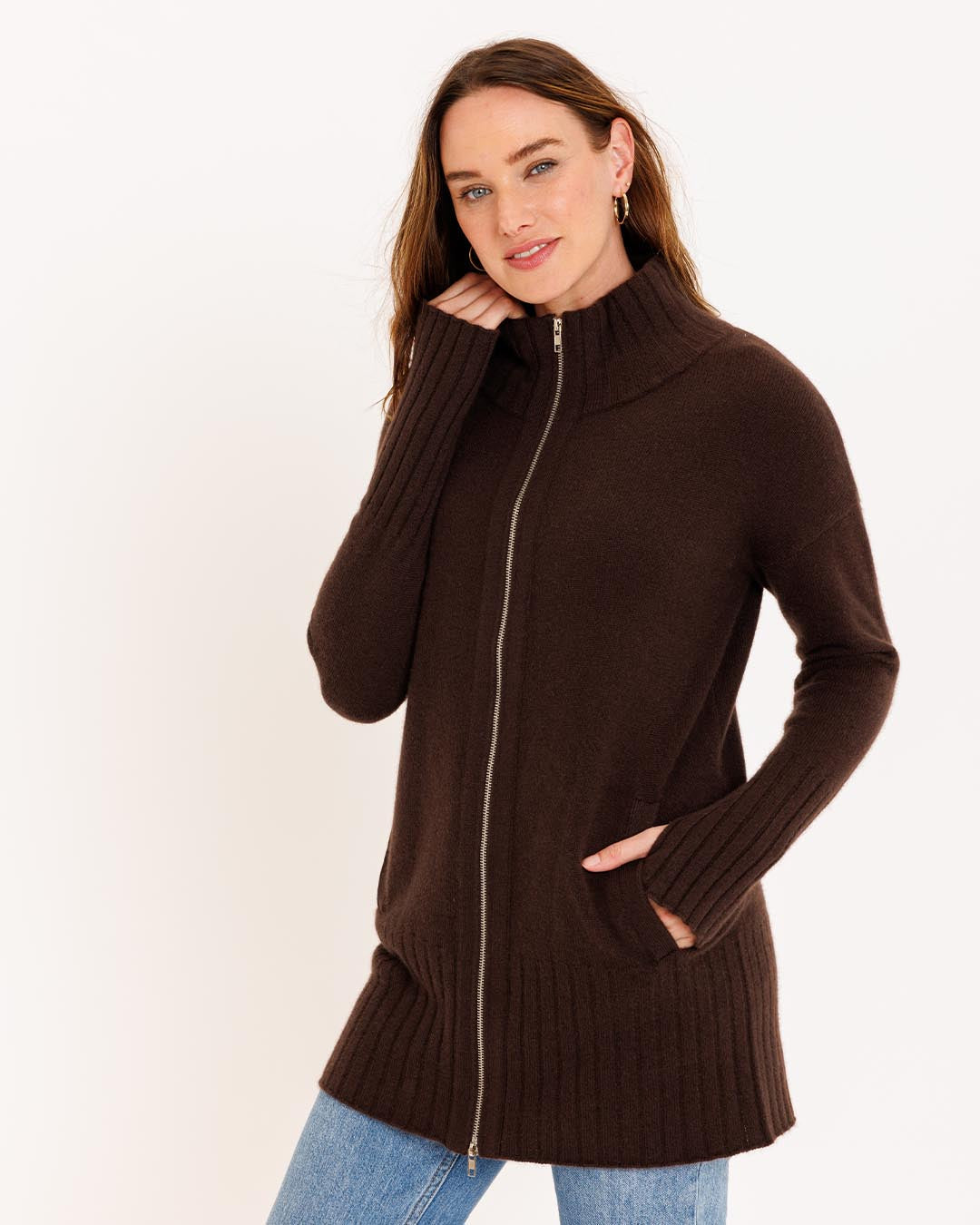 Cashmere Zip Up Cardigan