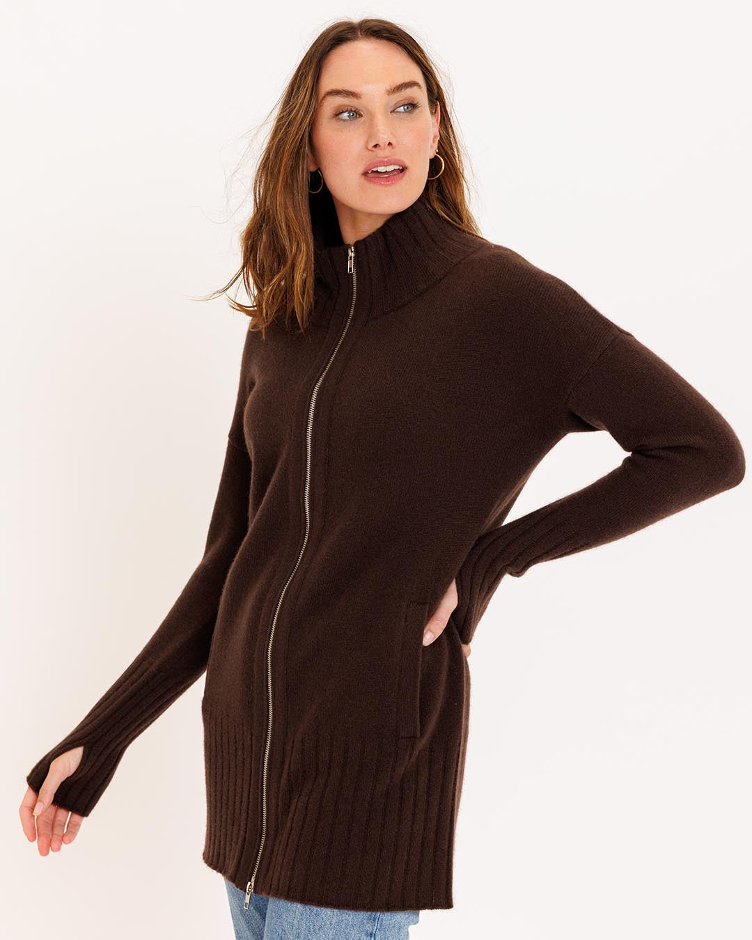Cashmere Zip Up Cardigan